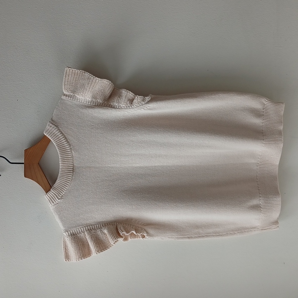 Loft Outlet Flutter Sleeve Cotton Sweater Cream Women's Large - Picture 3 of 6